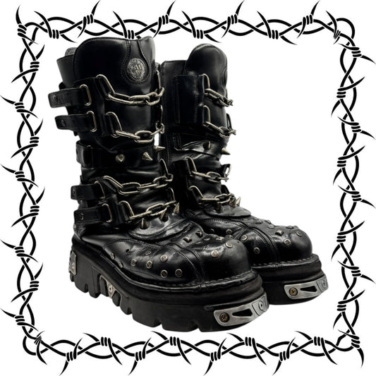 Vintage New Rock studded chain reactor boots size 43