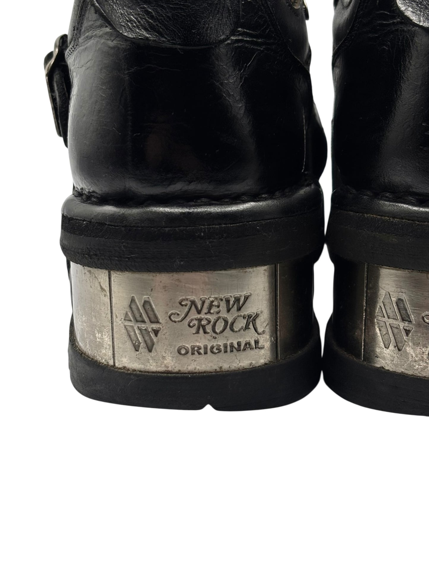 Vintage New Rock buckled raised-heel leather boots