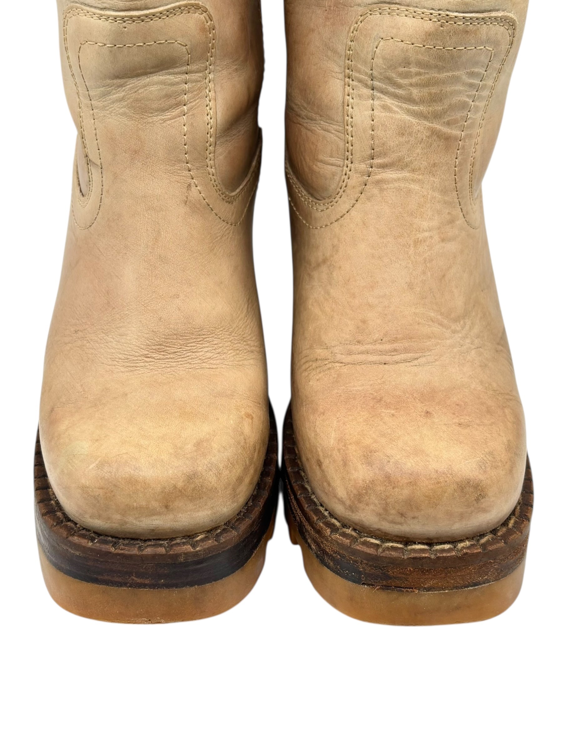 Beautiful vintage 90s Destroy ankle beige block platform boots size 36