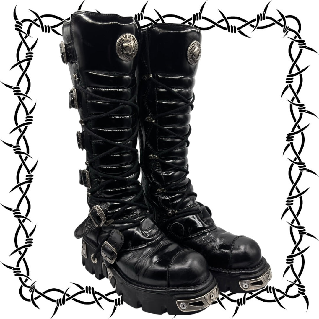 Vintage New Rock knee high reactor leather boots size 42