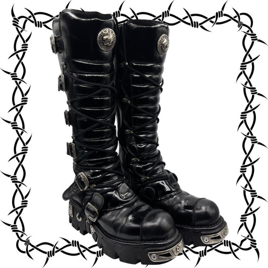 Vintage New Rock knee high reactor leather boots size 42