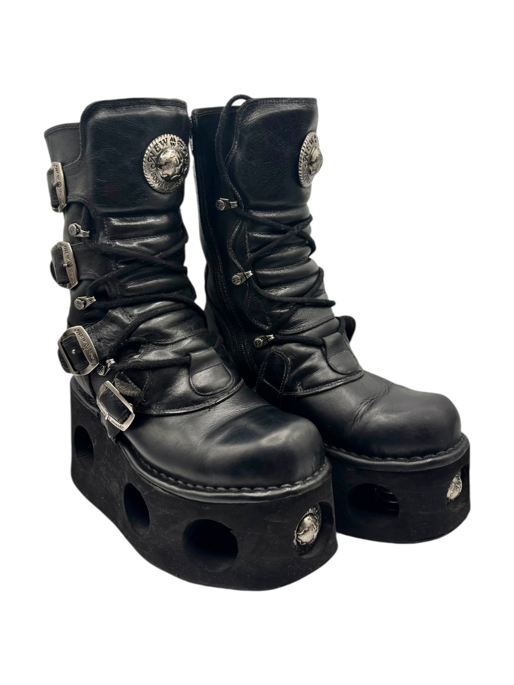 Vintage New Rock mid-calf leather Neptuno platform boots size 40