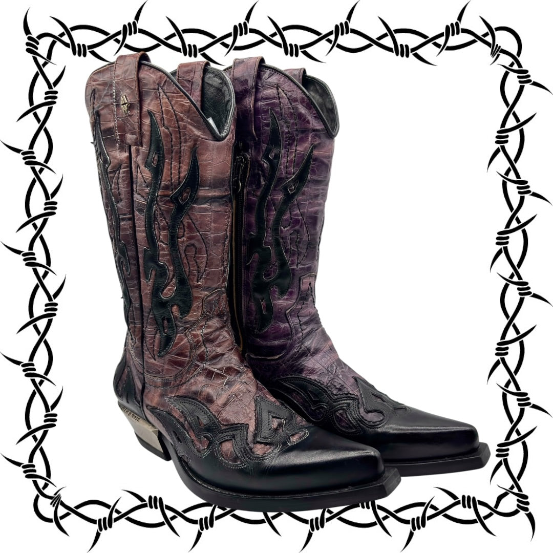 Vintage New Rock purple flame cowboy boots size 37