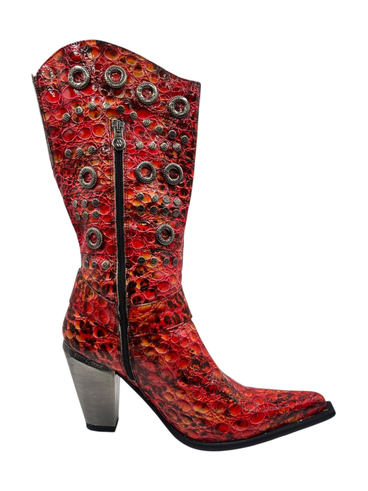 Vintage New Rock ruby mid-calf leather biker heels size 41