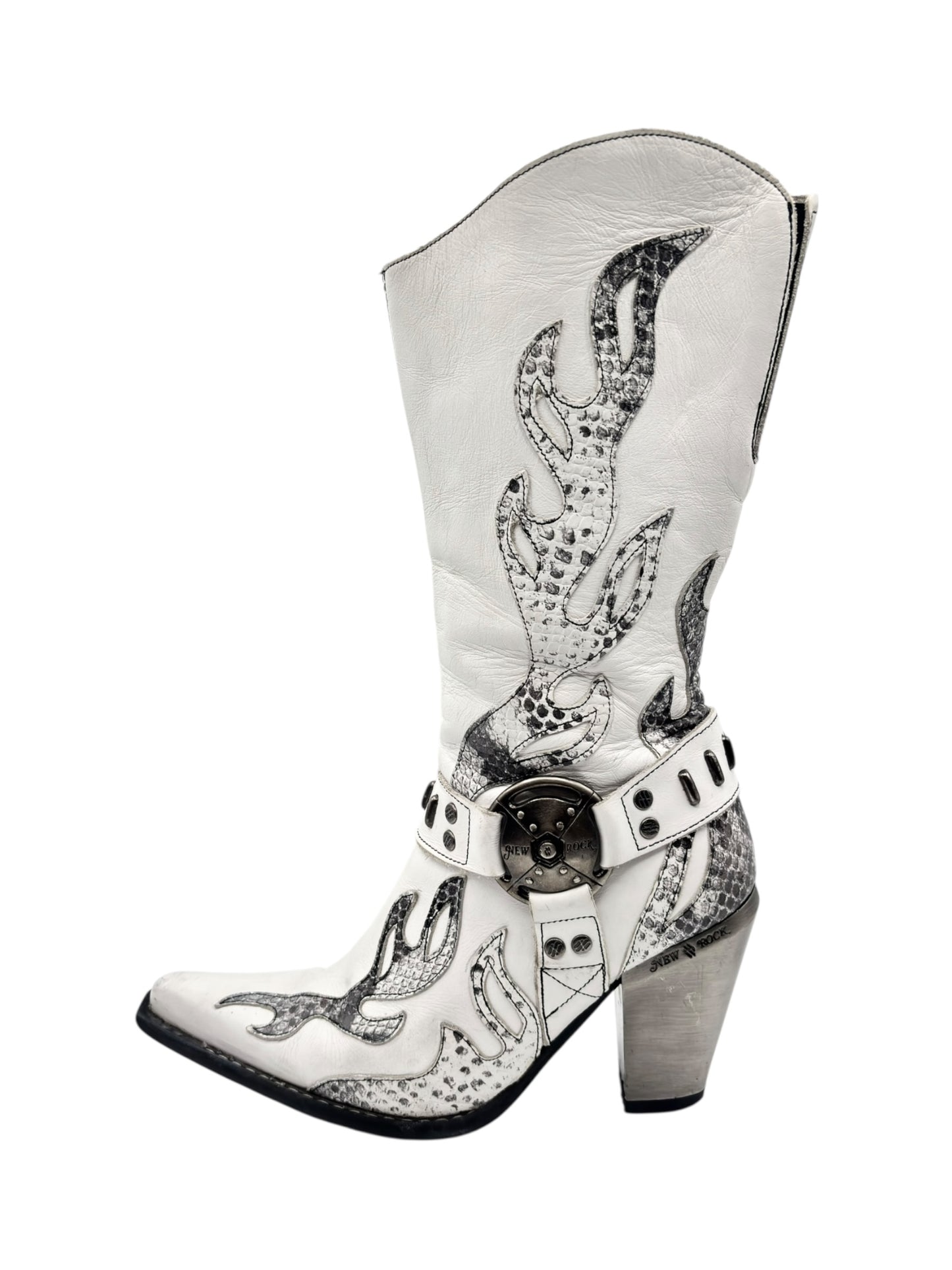 Vintage New Rock pointy white cowboy boots size 38