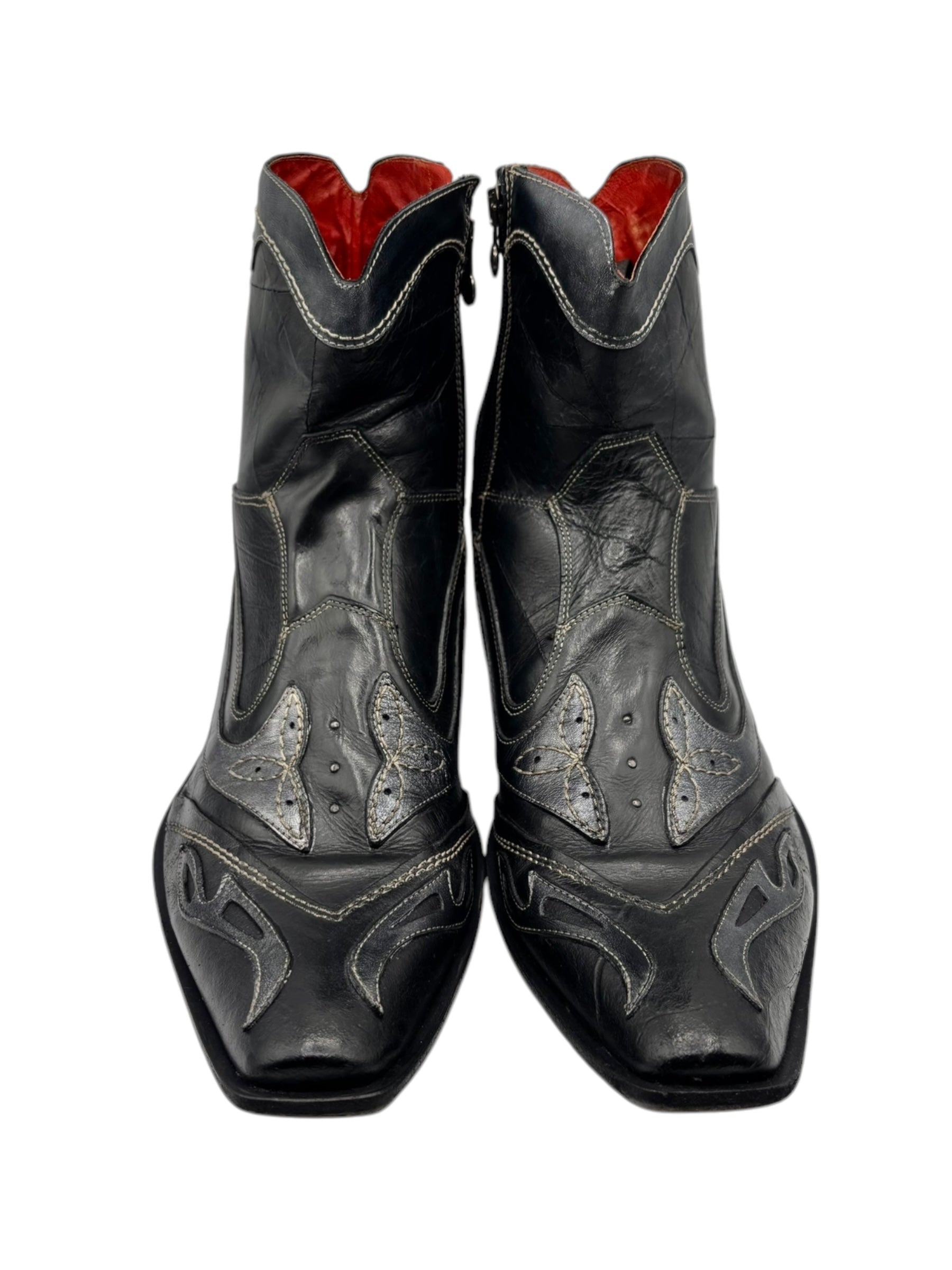 Vintage New Rock black leather cowboy boots size 43