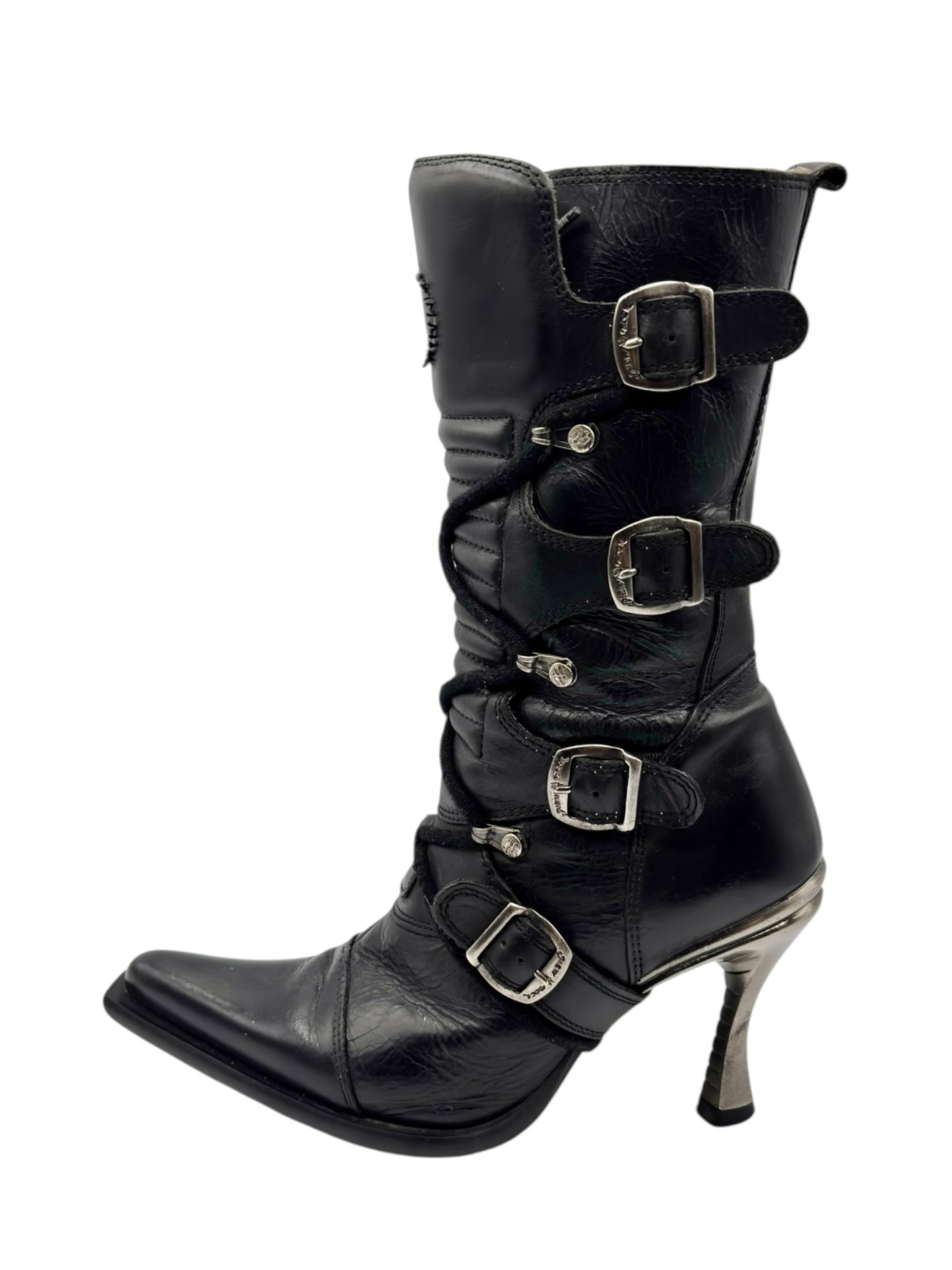 Vintage New Rock mid-calf leather biker heels size 36
