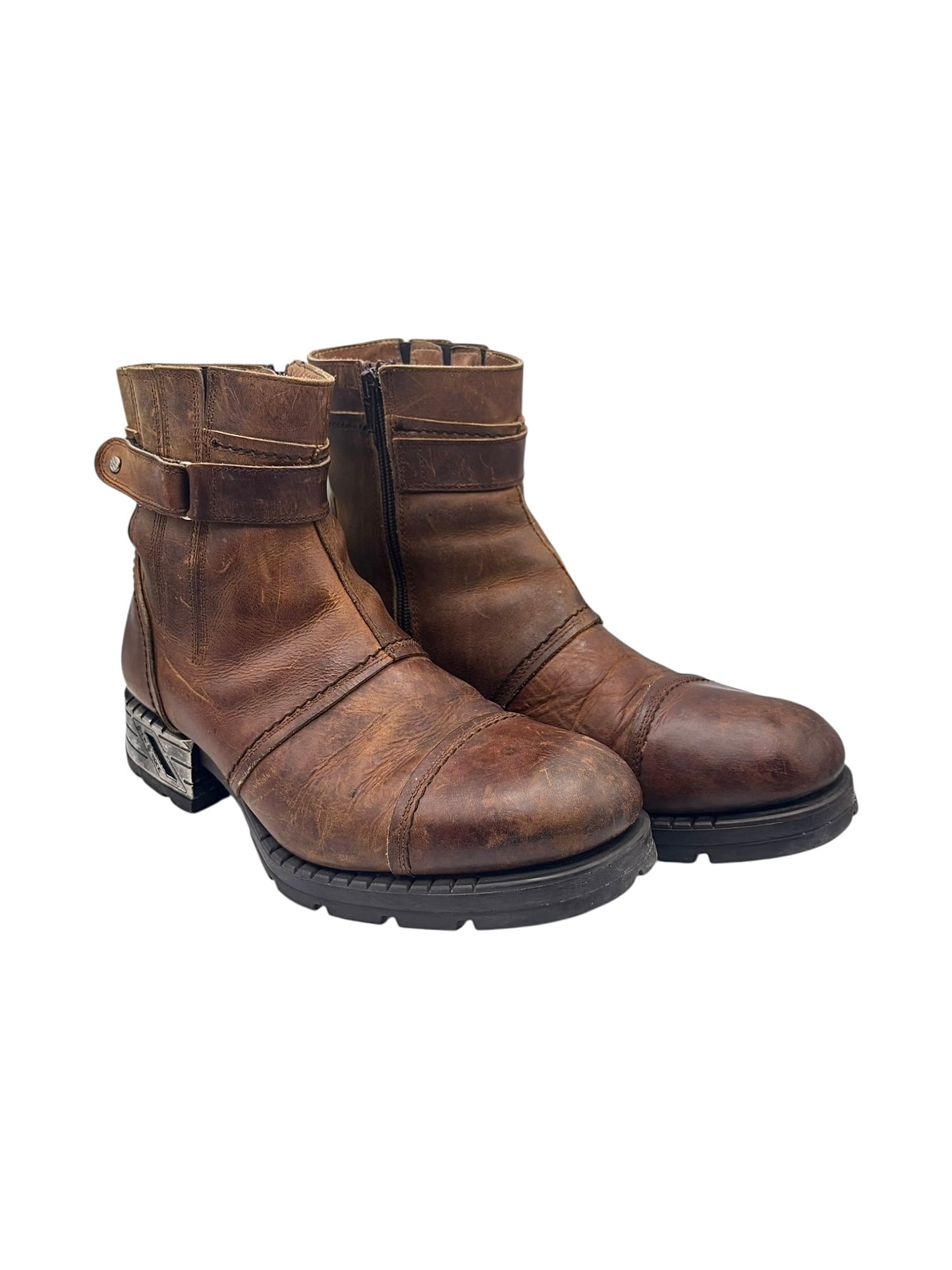 Vintage New Rock brown hand-made leather motorcycle boots. size 43