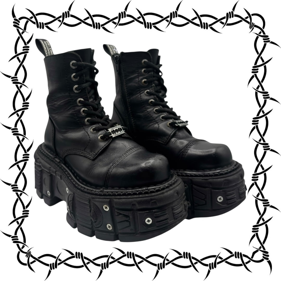 New Rock techno lace-up leather platform boots size 36