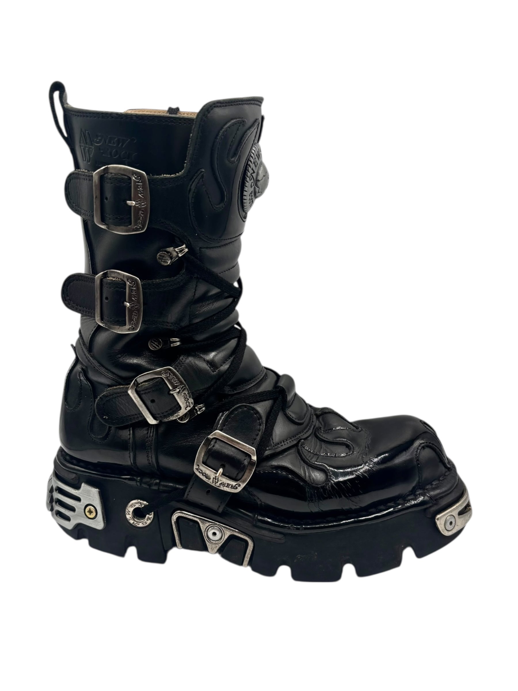 Vintage New Rock mid-calf black flame reactor boots size 40