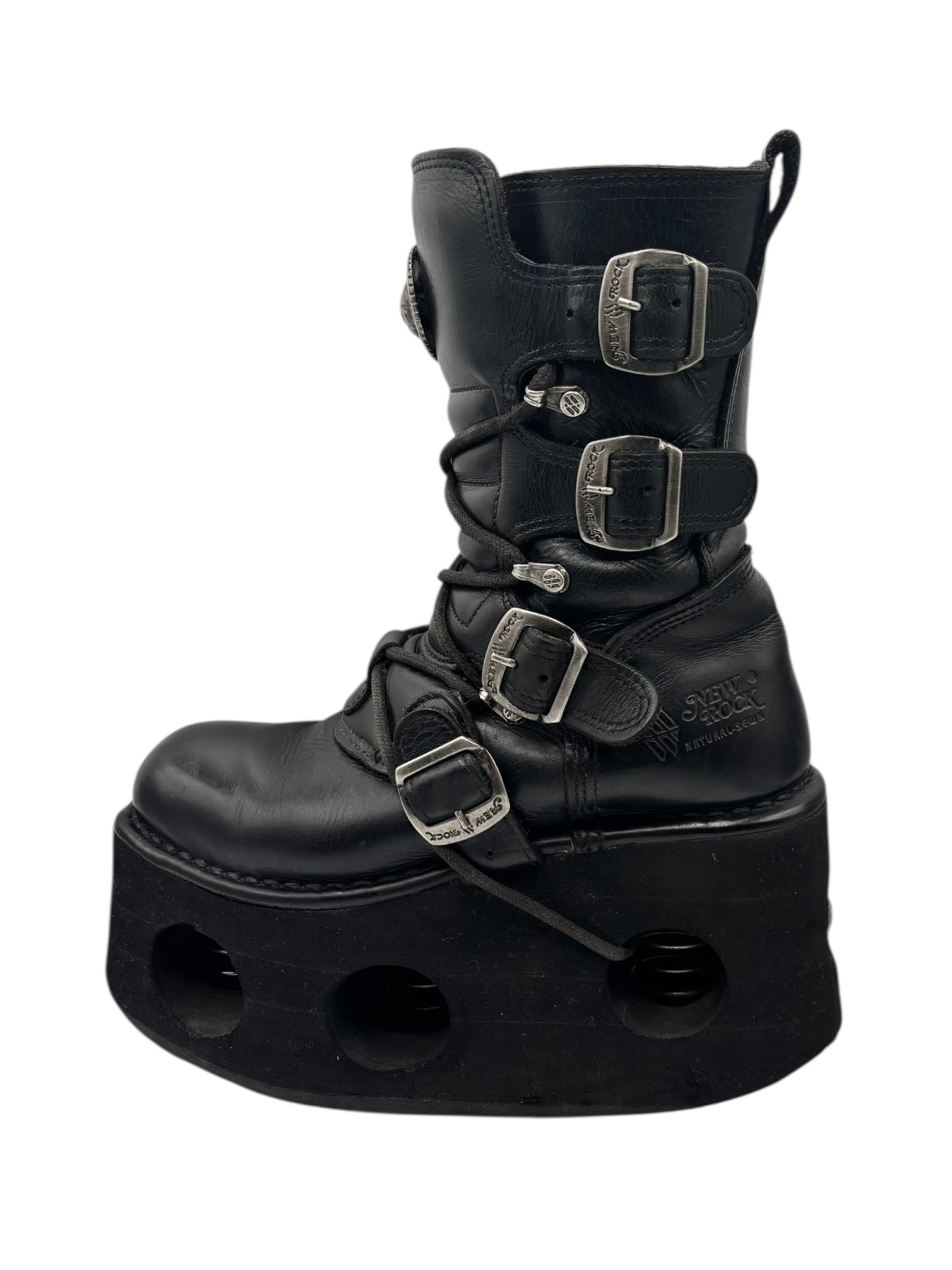 Vintage 90s New Rock mid-calf leather Neptuno platform boots size 40