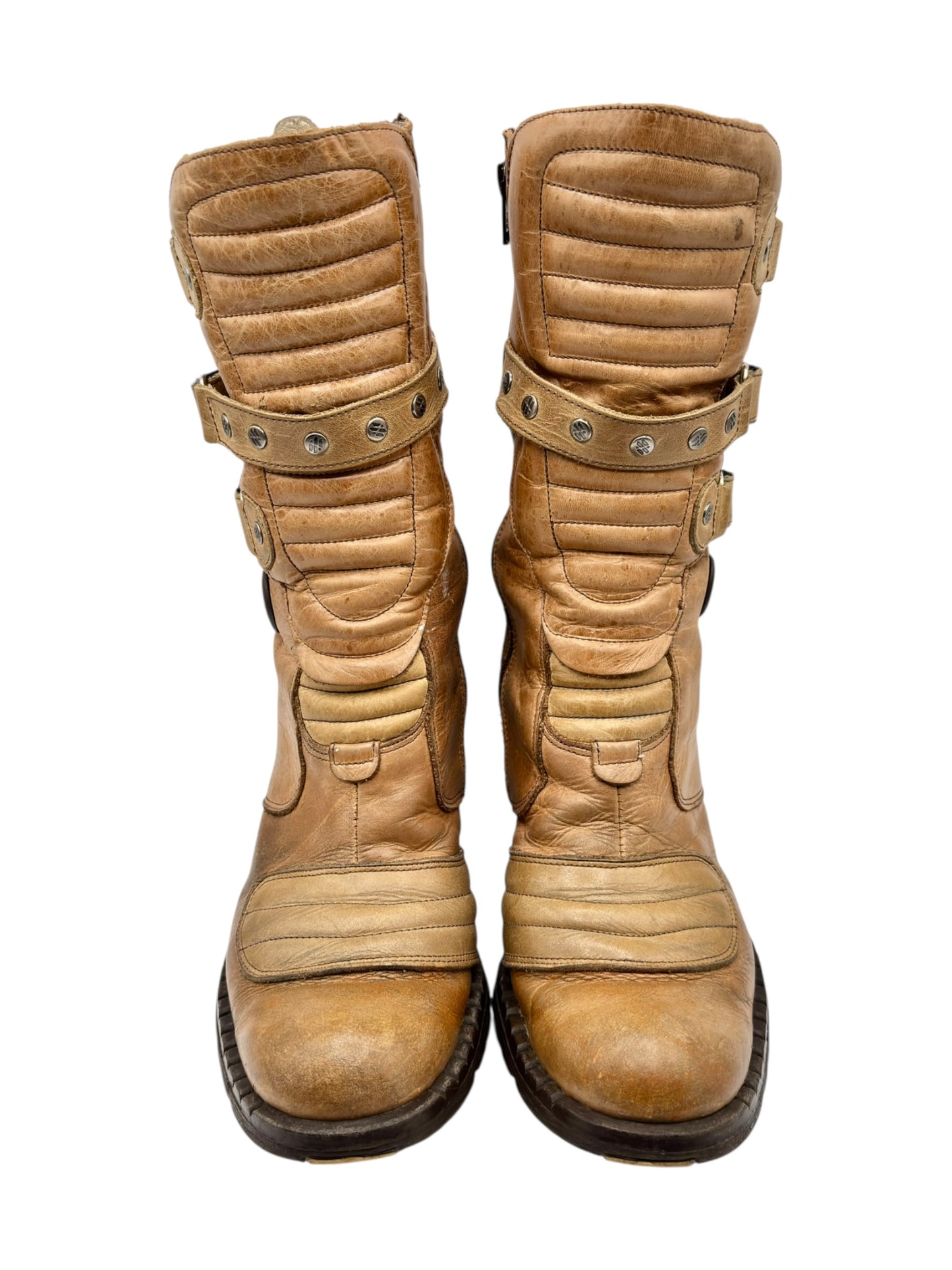 Vintage New Rock beige mid-calf leather biker heels size 37