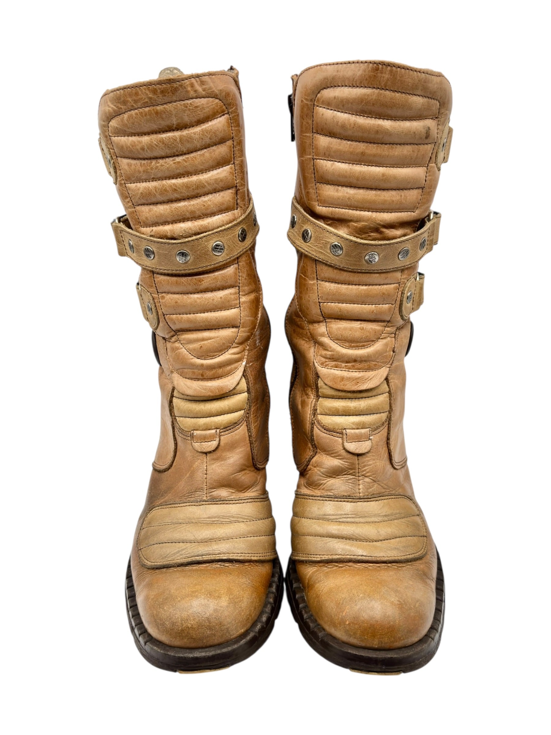 Vintage New Rock beige mid-calf leather biker heels size 37