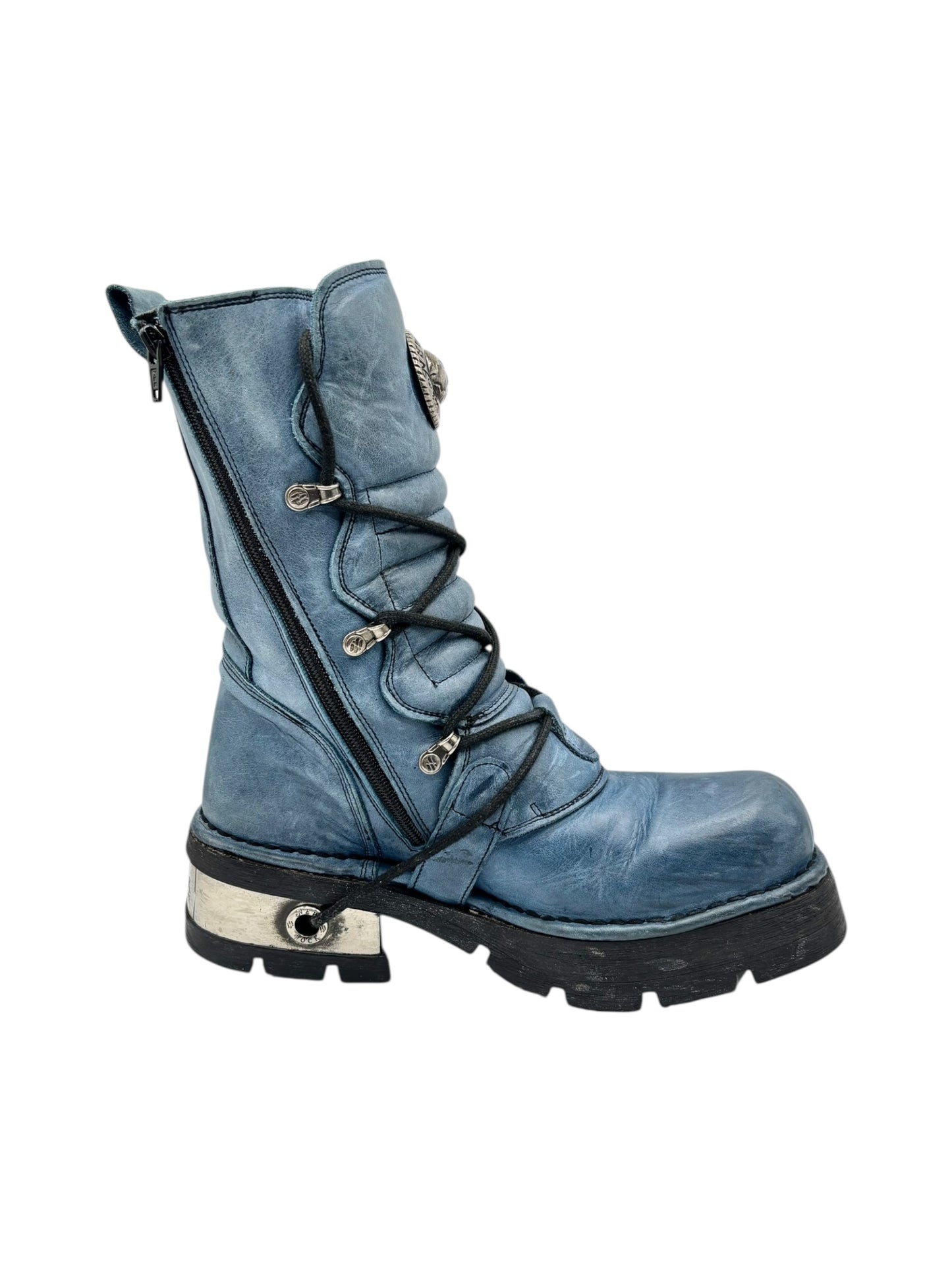 Rare vintage New Rock blue leather mid-calf boots. size 41