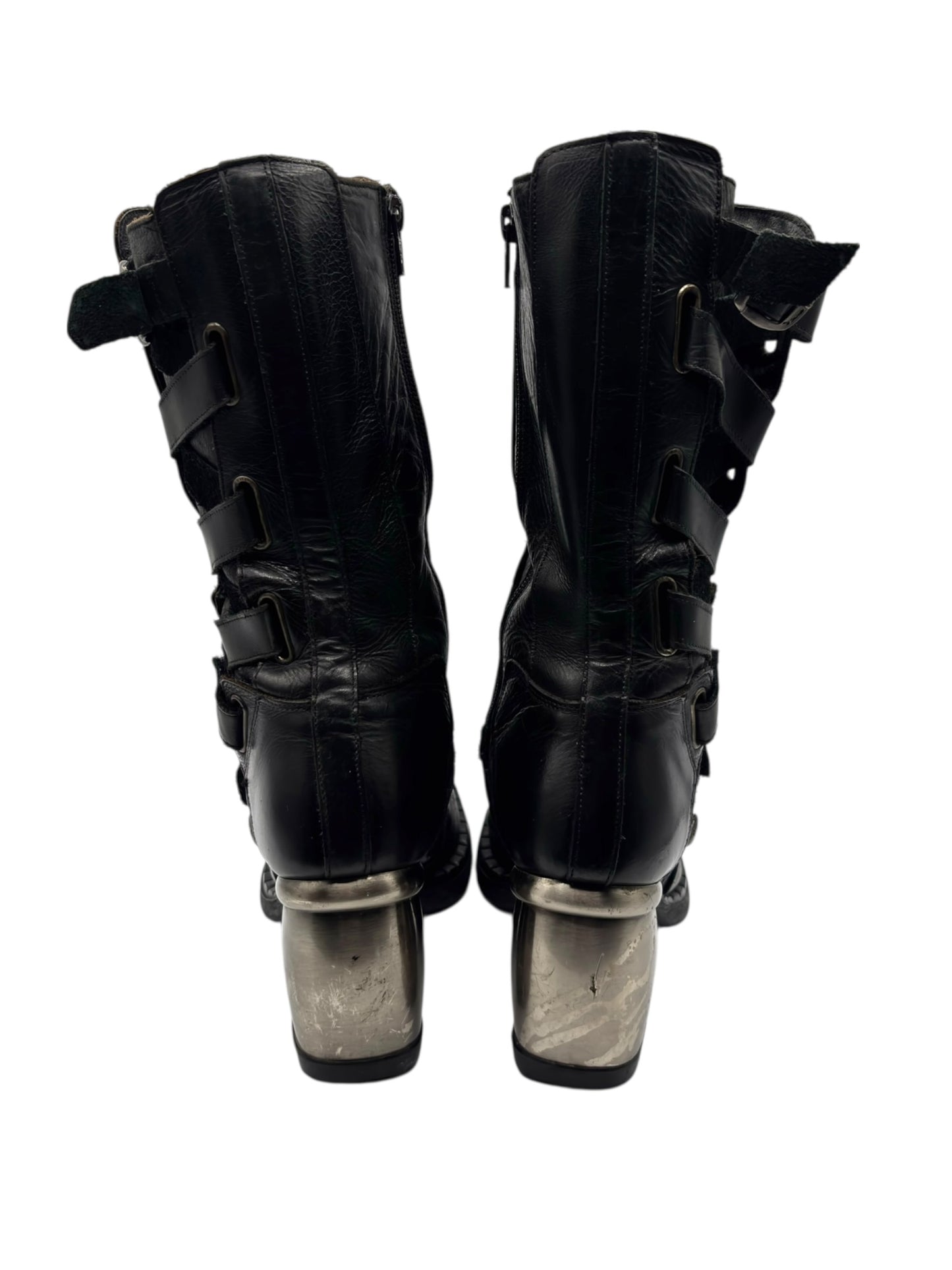 Vintage New Rock biker mid-calf leather boots