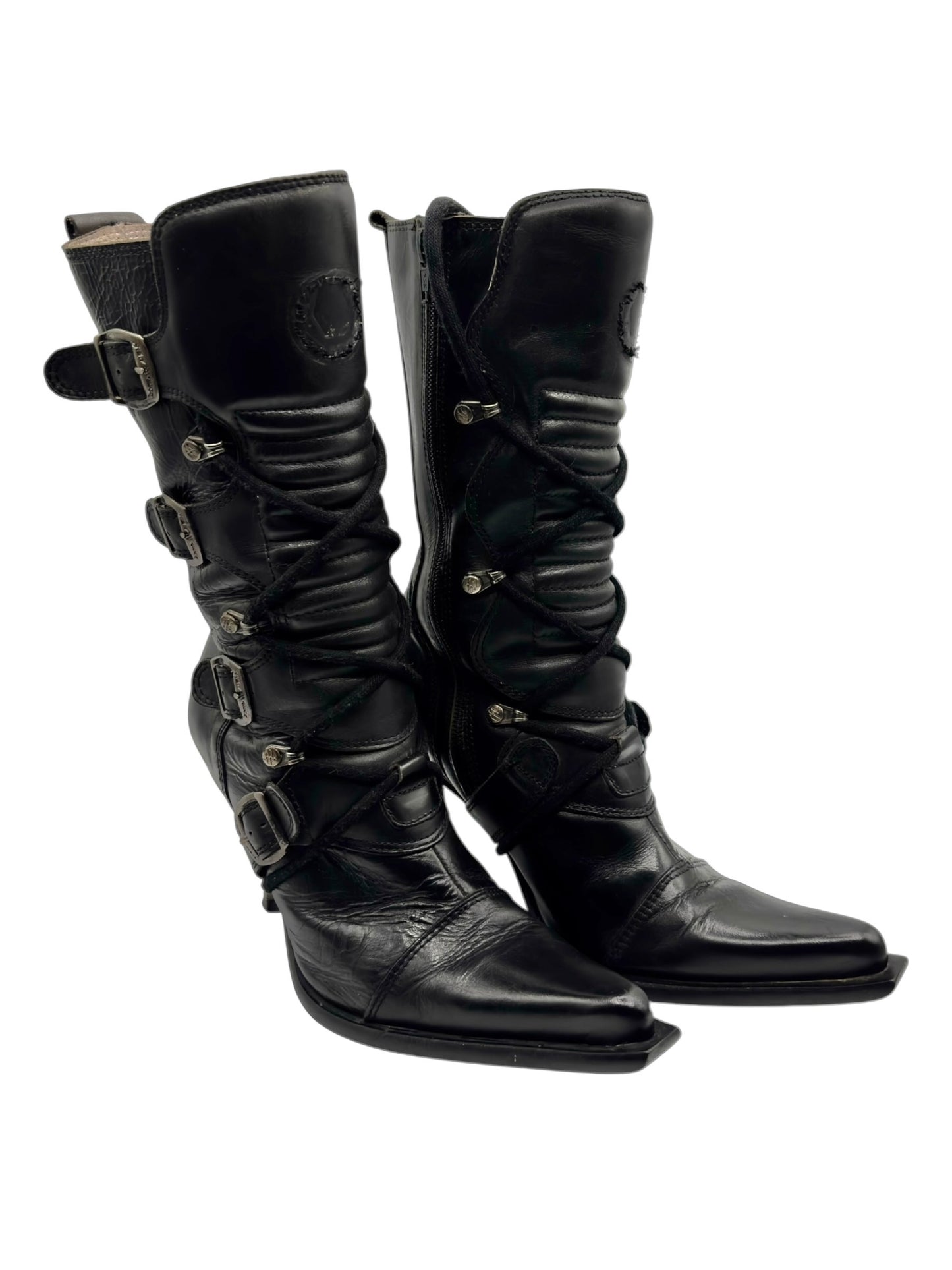 Vintage New Rock mid-calf leather biker heels size 36