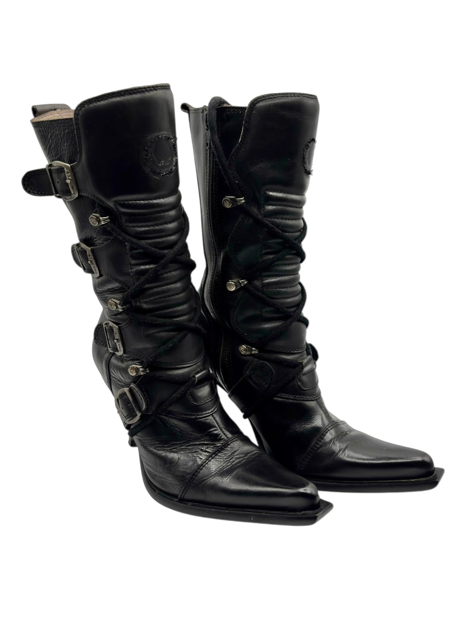 Vintage New Rock mid-calf leather biker heels size 36
