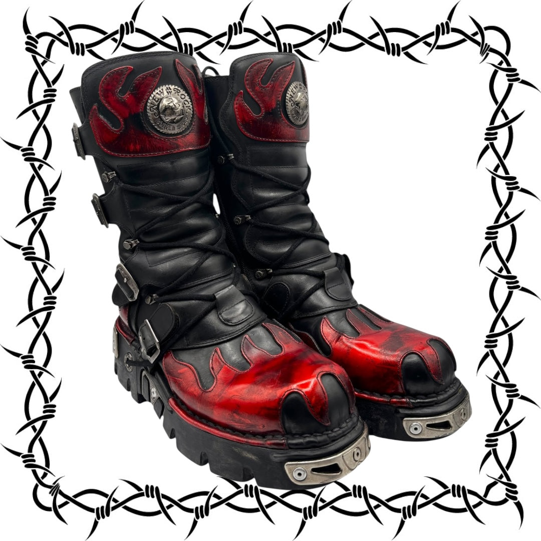 Rare vintage New Rock ruby red reactor leather boots size 38