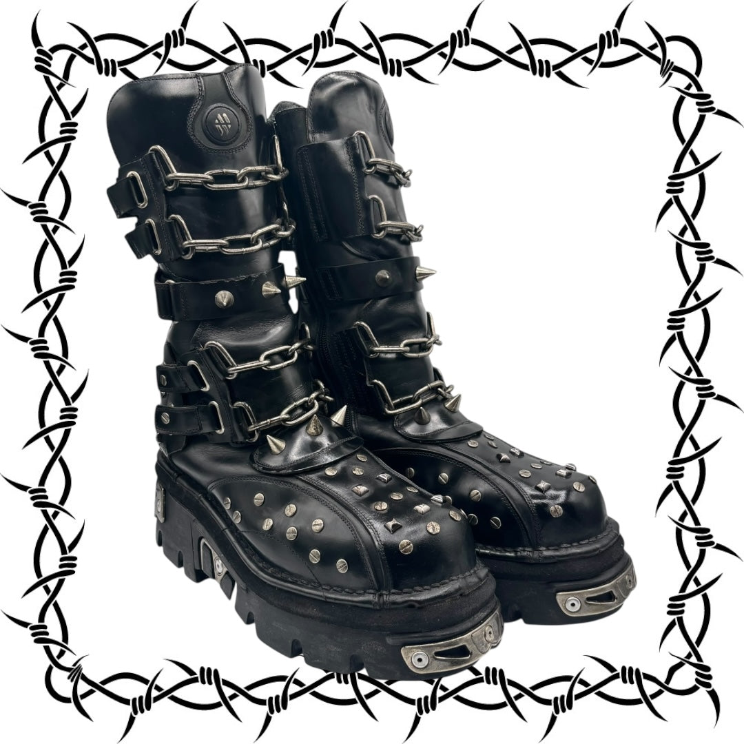 Vintage New Rock studded leather boots size 44