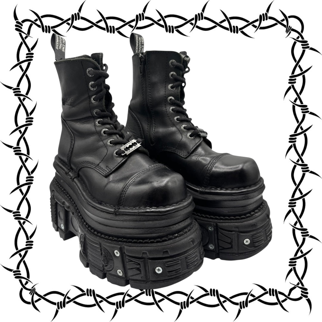 Vintage New Rock mega platform techno leather boots size 36