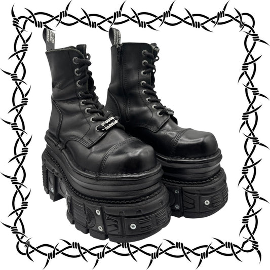 Vintage New Rock mega platform techno leather boots size 36