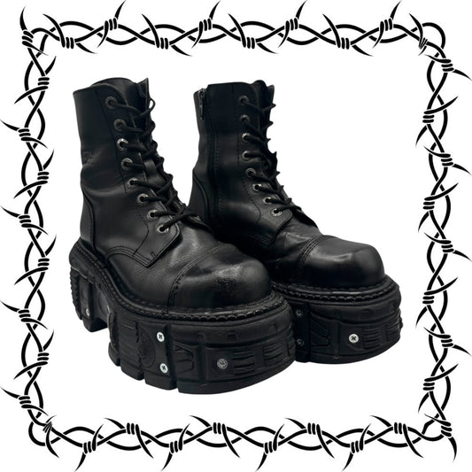 Vintage New Rock techno leather platform boots size 37