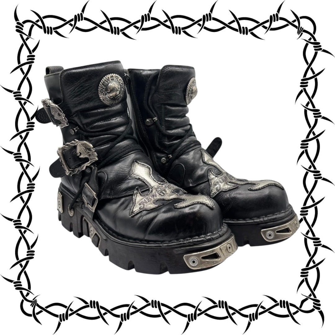 Vintage New Rock cross reactor leather platform boots size 43