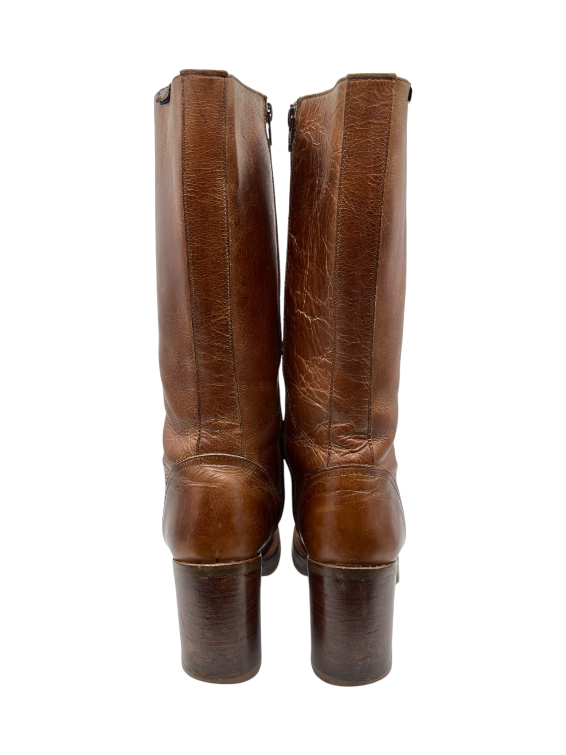 Vintage Destroy knee high block platform leather boots size 40