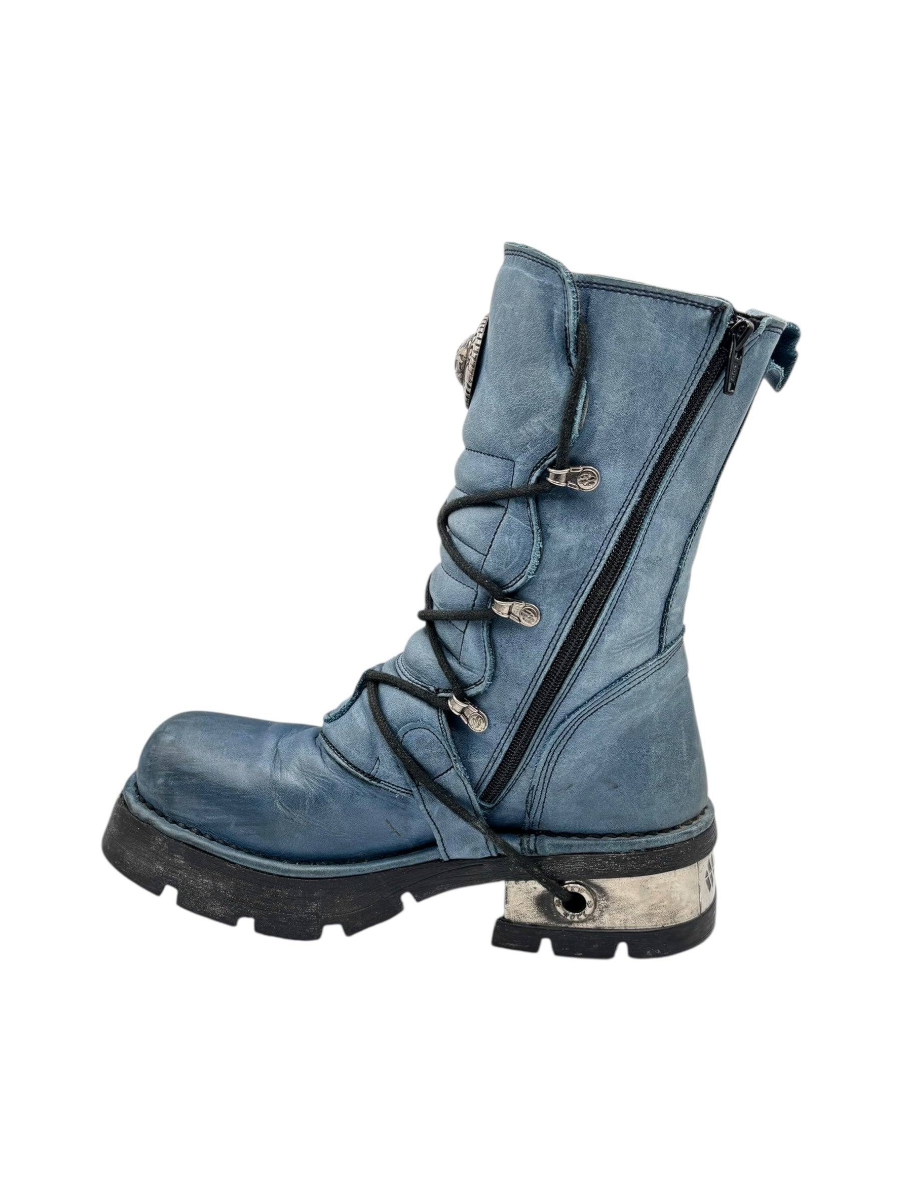 Rare vintage New Rock blue leather mid-calf boots. size 41
