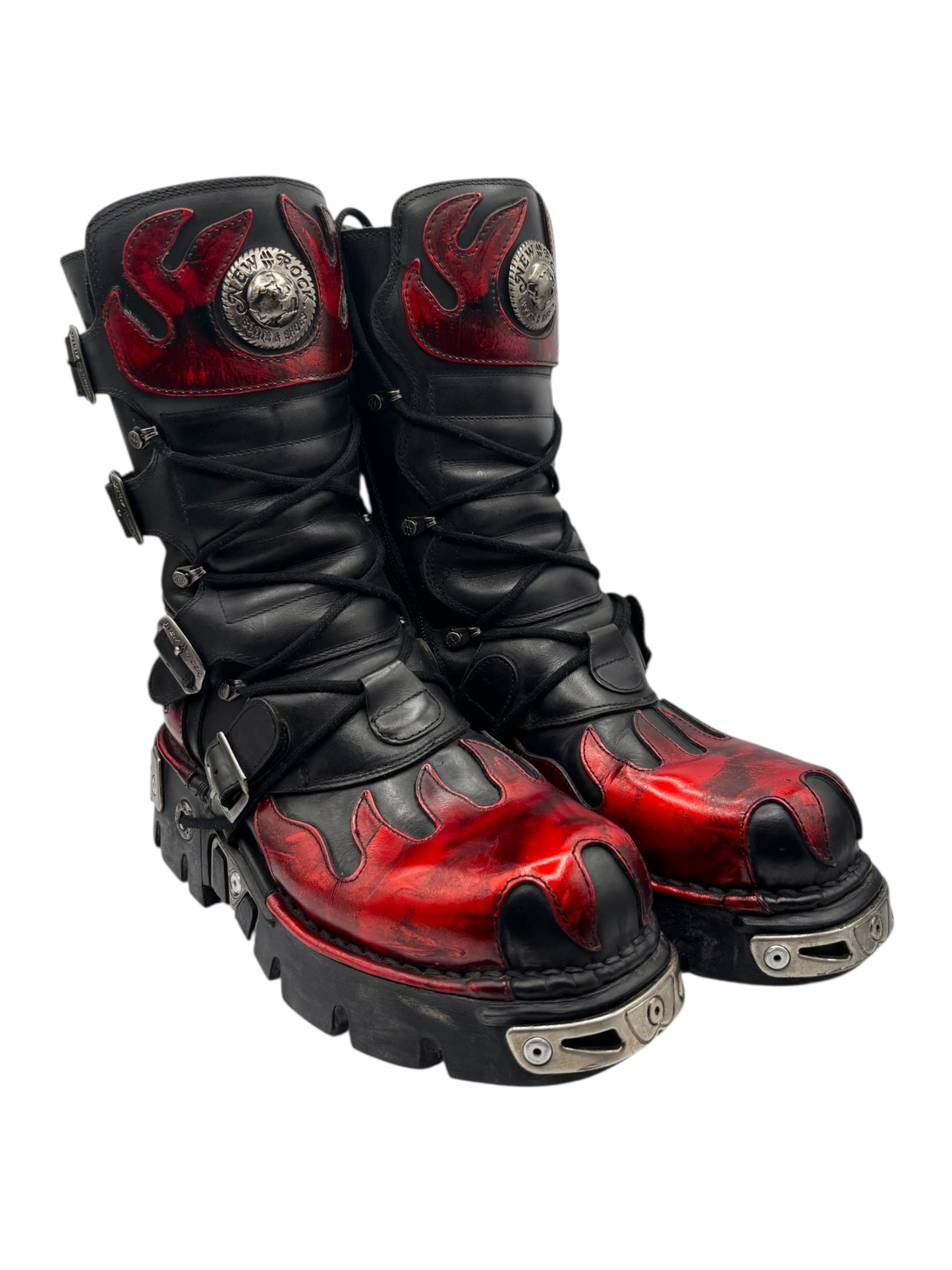 Rare vintage New Rock ruby red reactor leather boots size 38