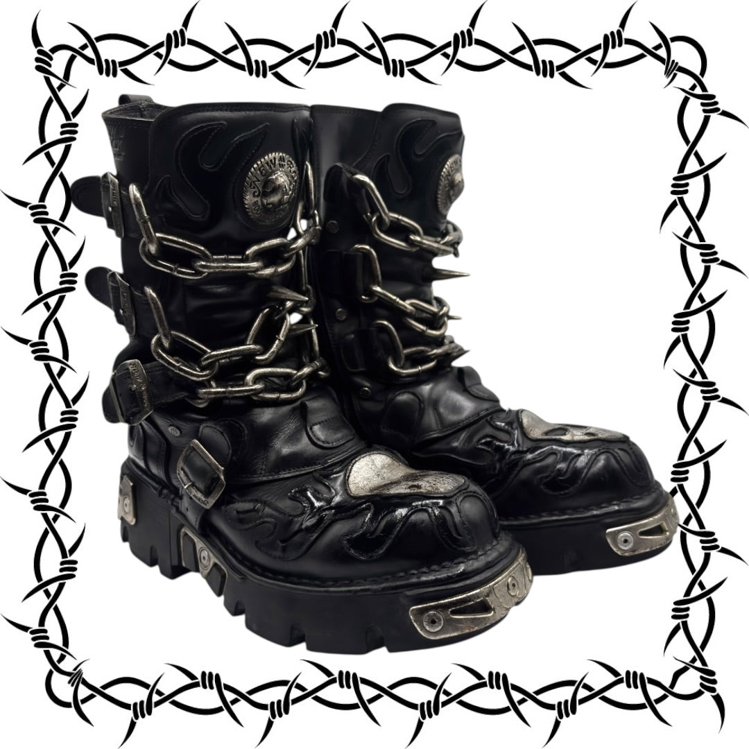 Vintage New Rock chained skull leather boots
