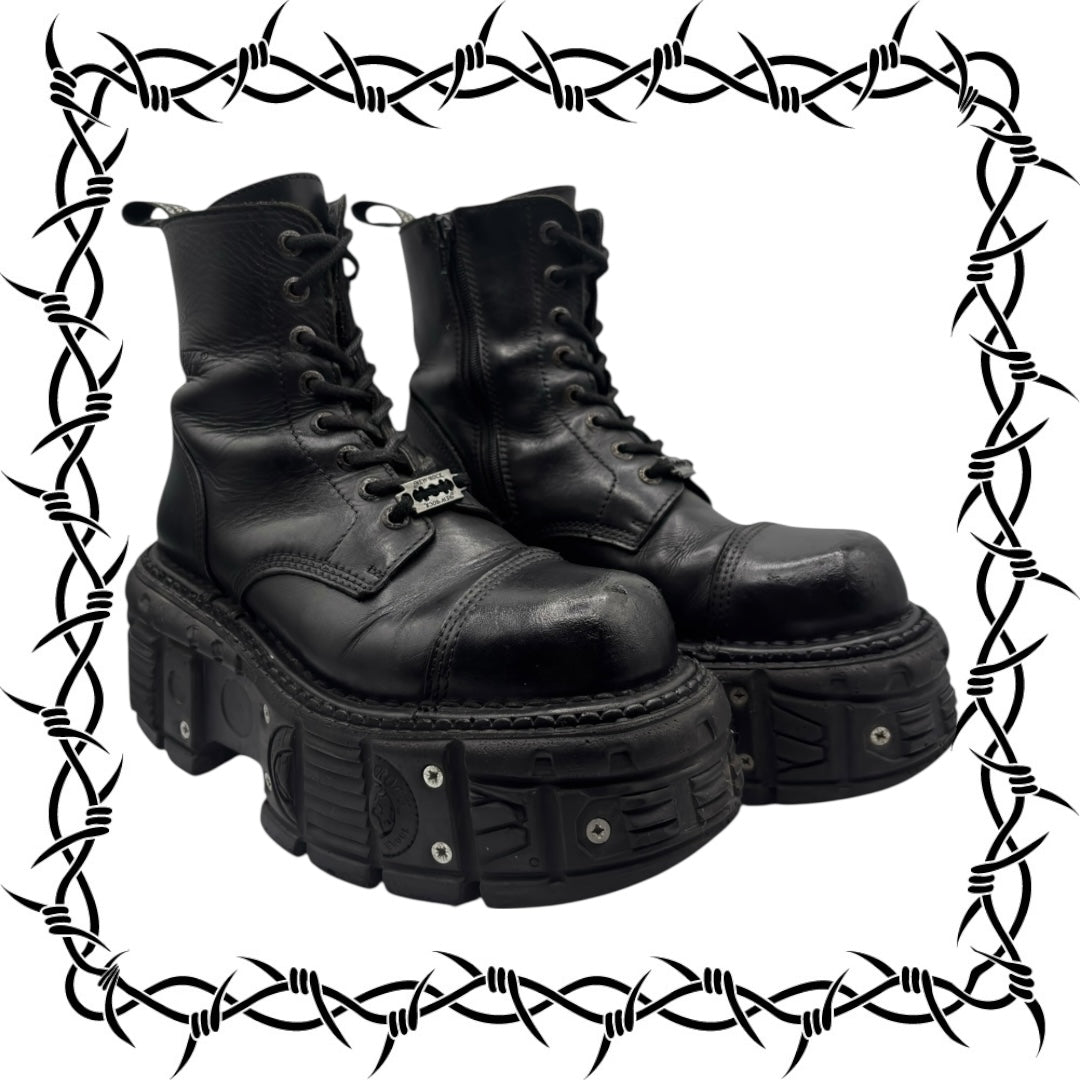 New Rock techno lace-up leather platform boots size 41