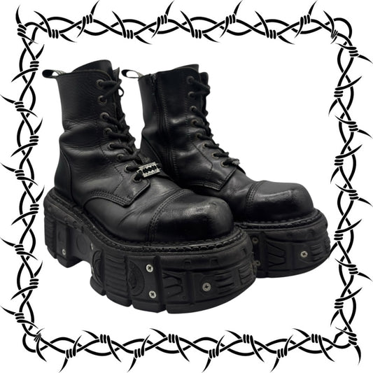 New Rock techno lace-up leather platform boots size 41
