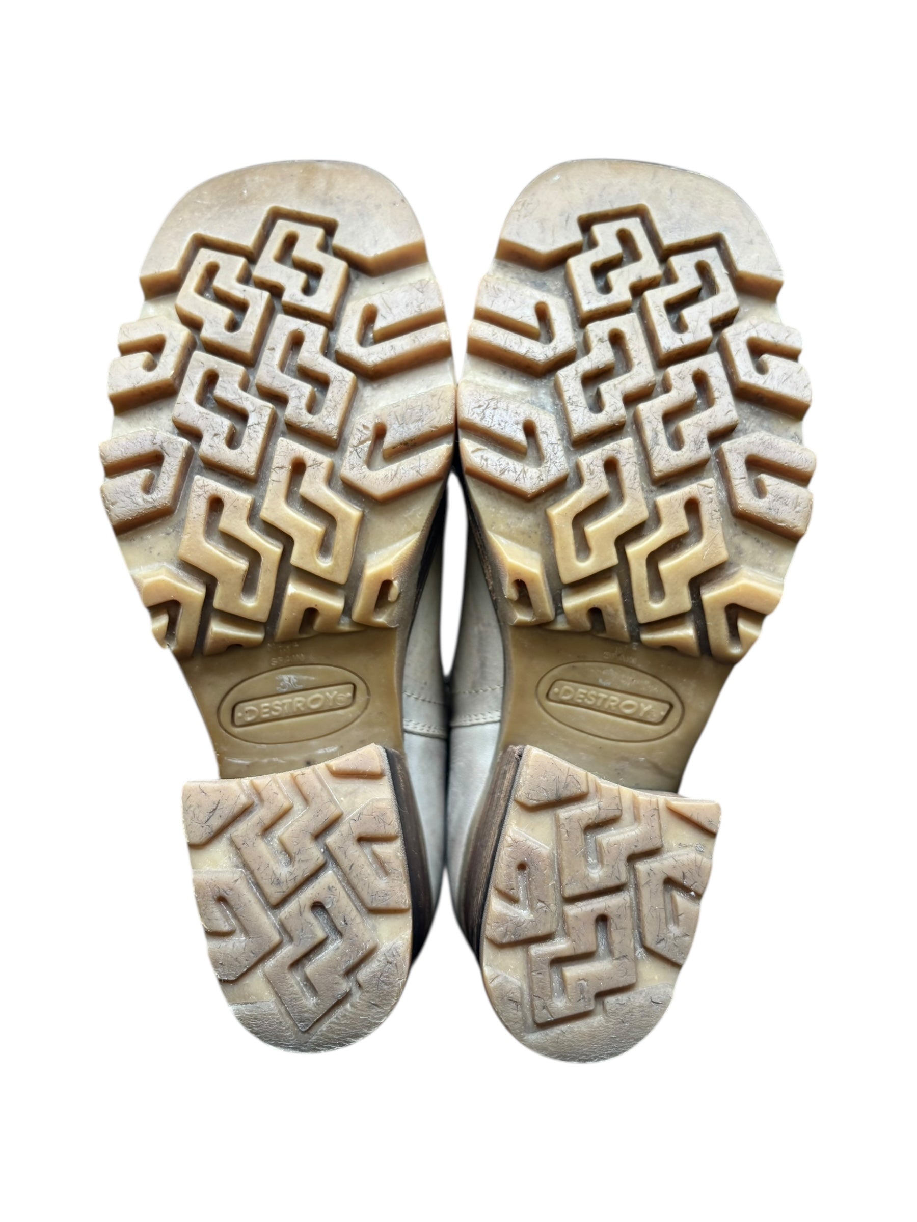 Beautiful vintage 90s Destroy ankle beige block platform boots size 36