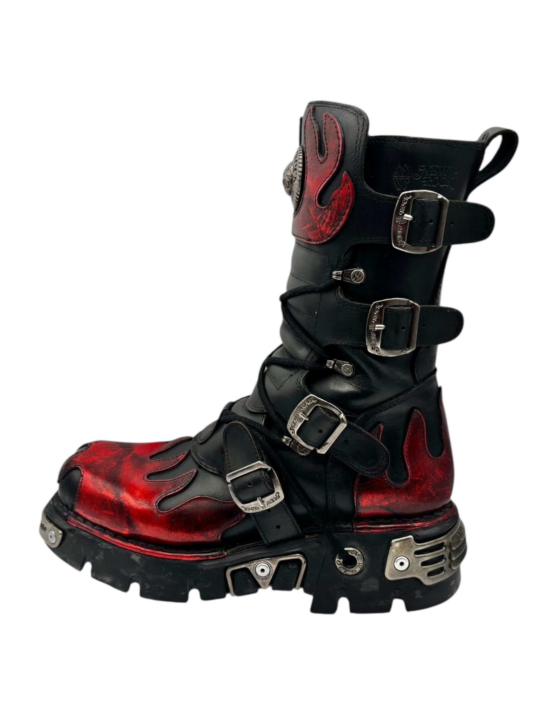 Rare vintage New Rock ruby red reactor leather boots size 38
