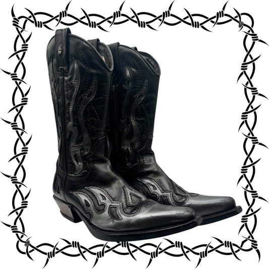 Beautiful vintage New Rock grey flame leather cowboy boots size 41