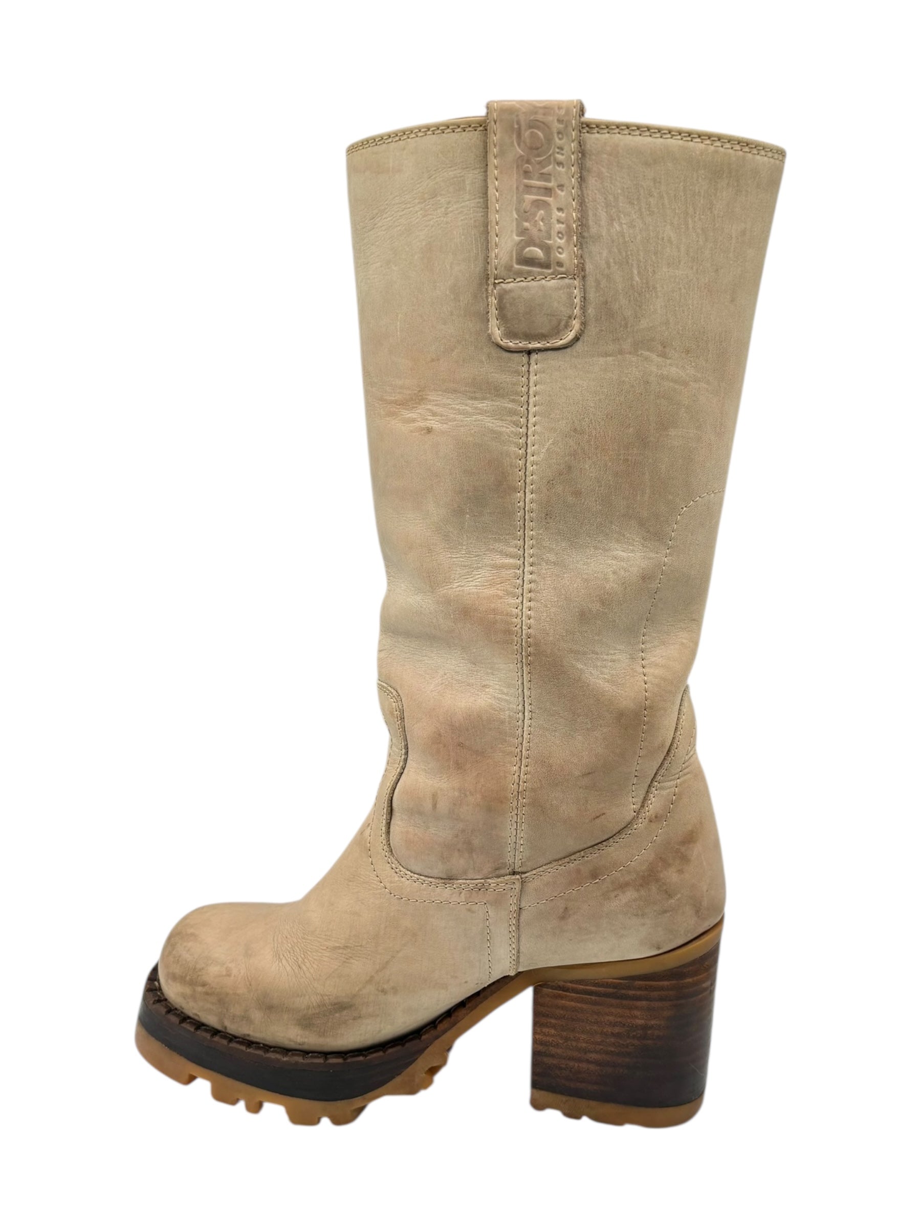 Beautiful vintage 90s Destroy ankle beige block platform boots size 36