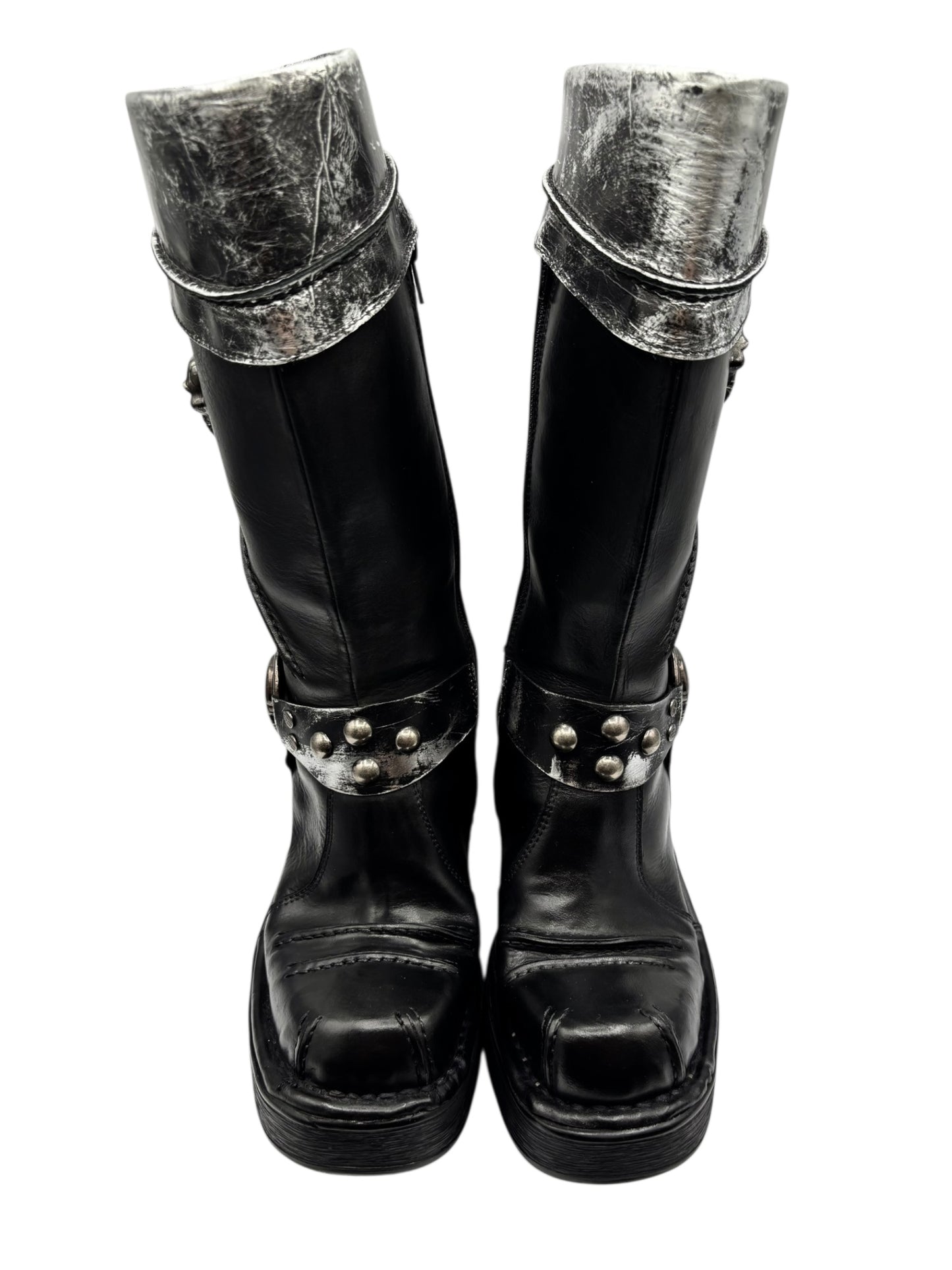 Vintage New Rock knee high round toe leather boots size 38