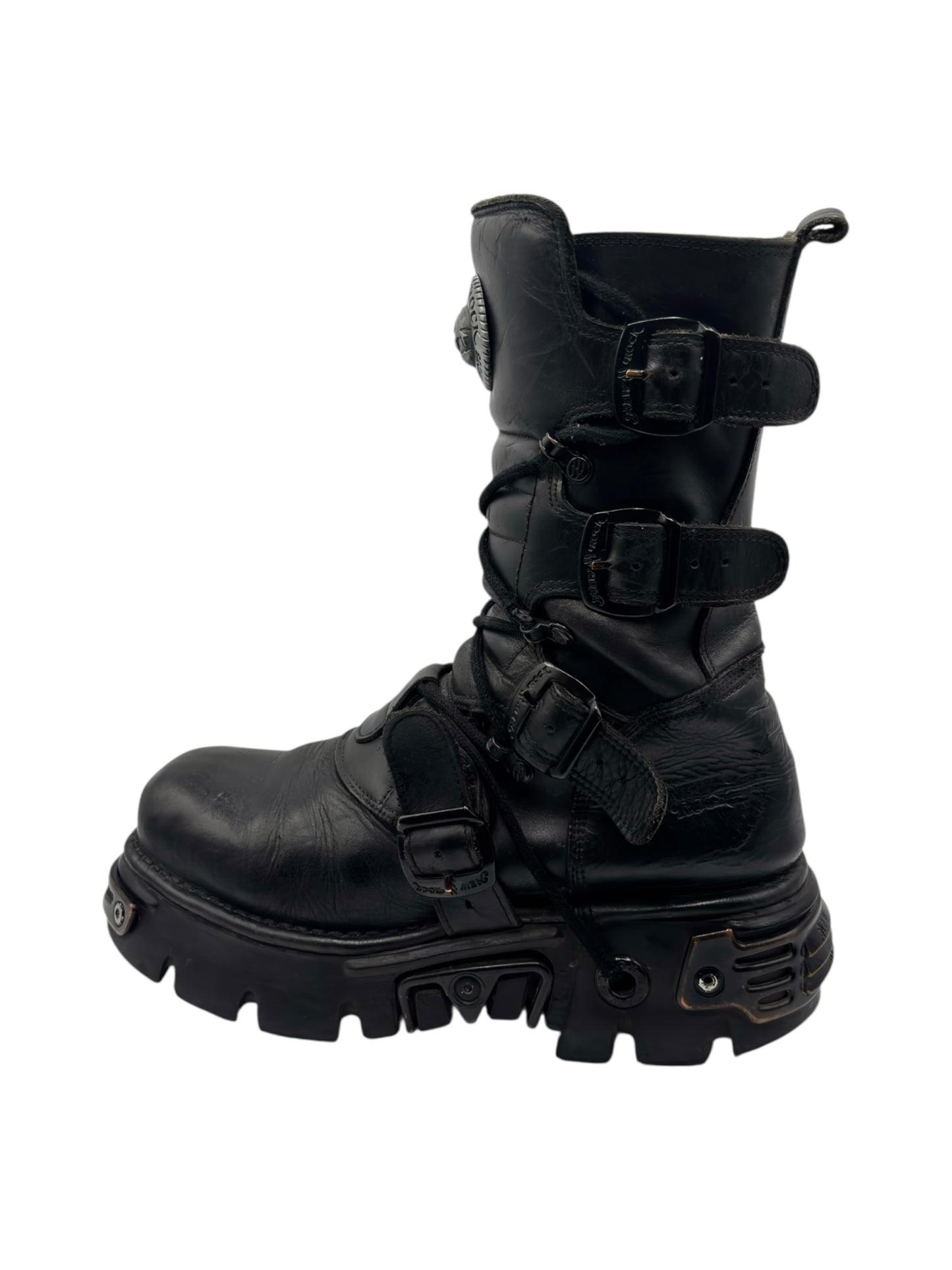 Vintage New Rock black mid-calf reactor leather boots