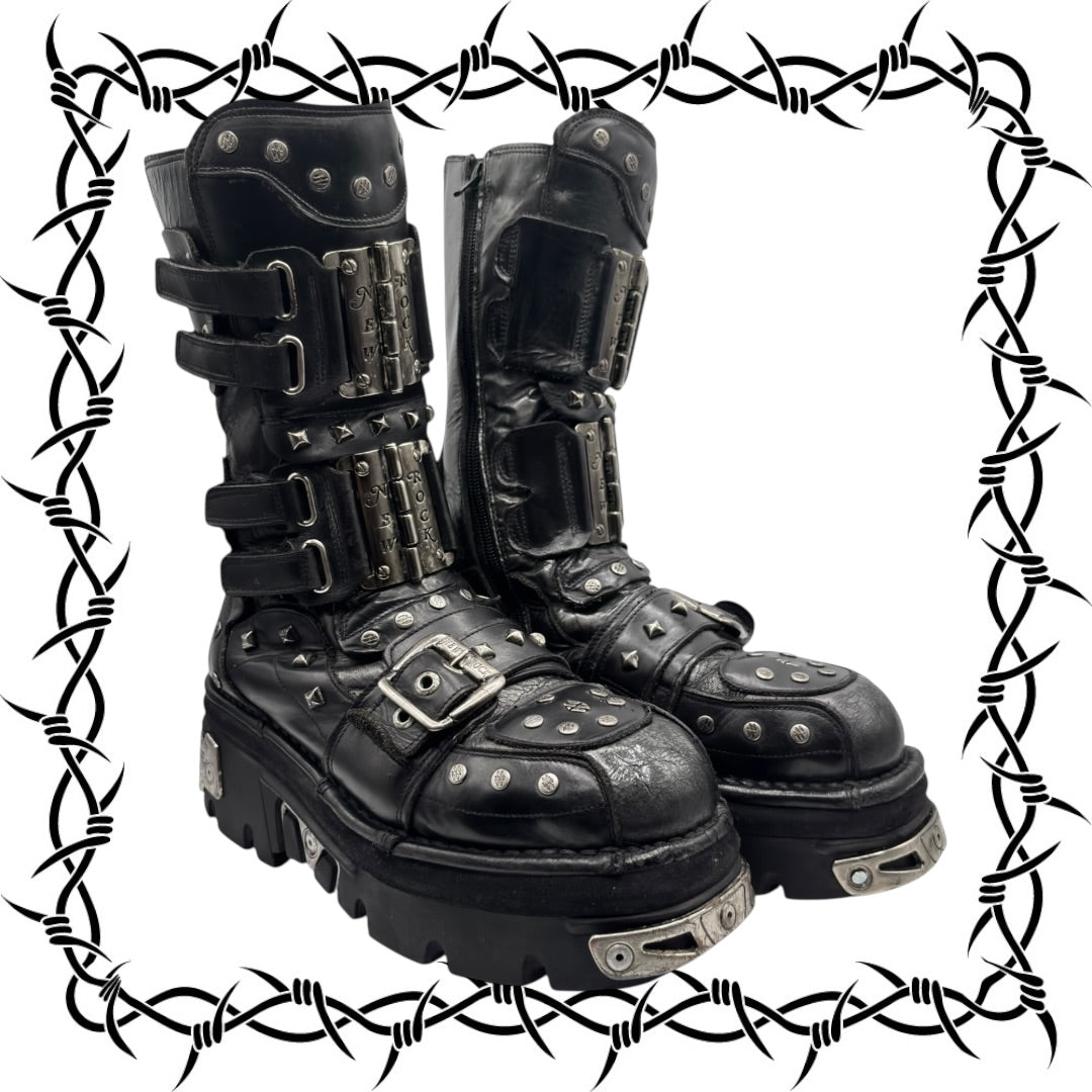 Vintage New Rock studded platform leather boots