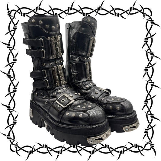 Vintage New Rock studded platform leather boots