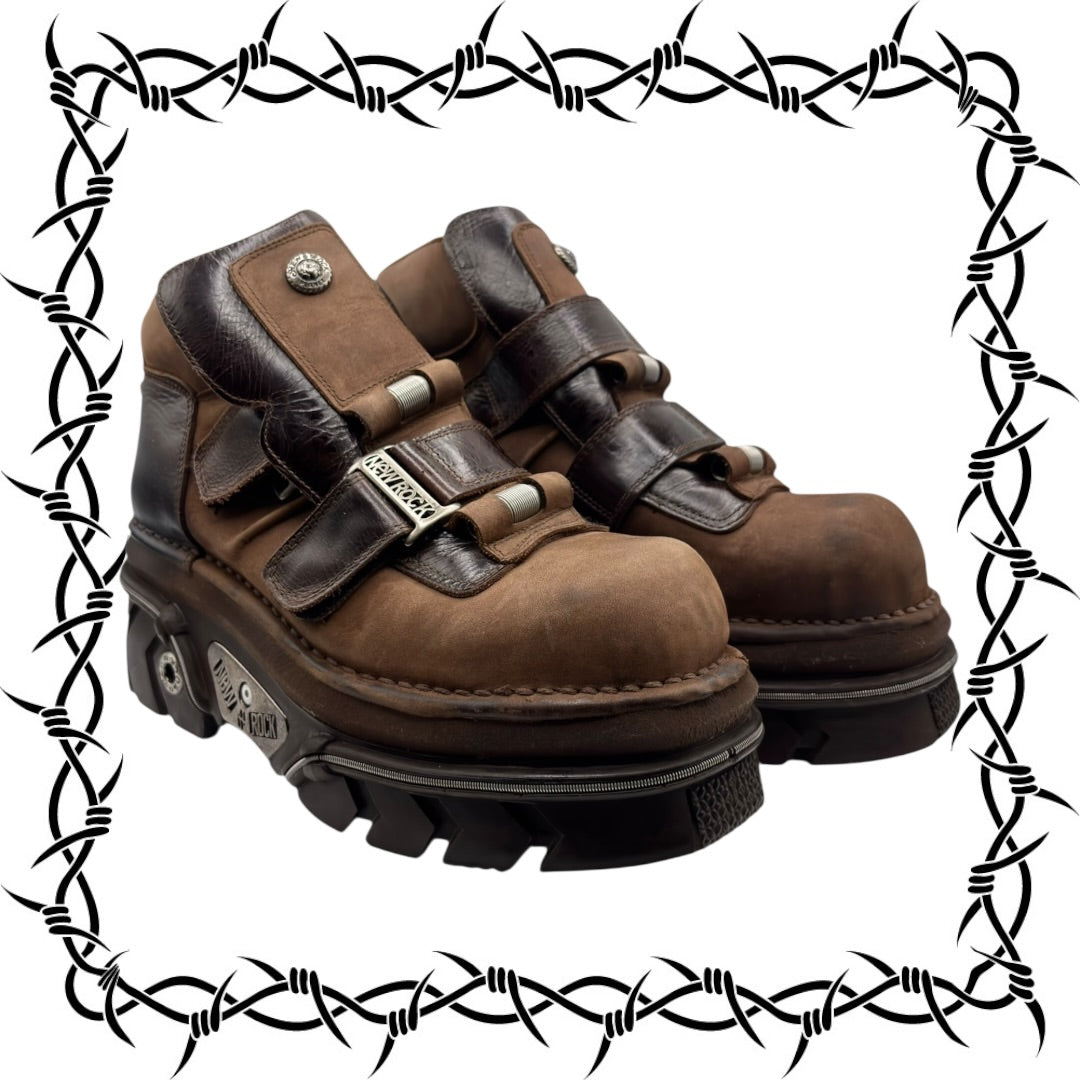 Vintage New Rock brown buckle platform boots size 45
