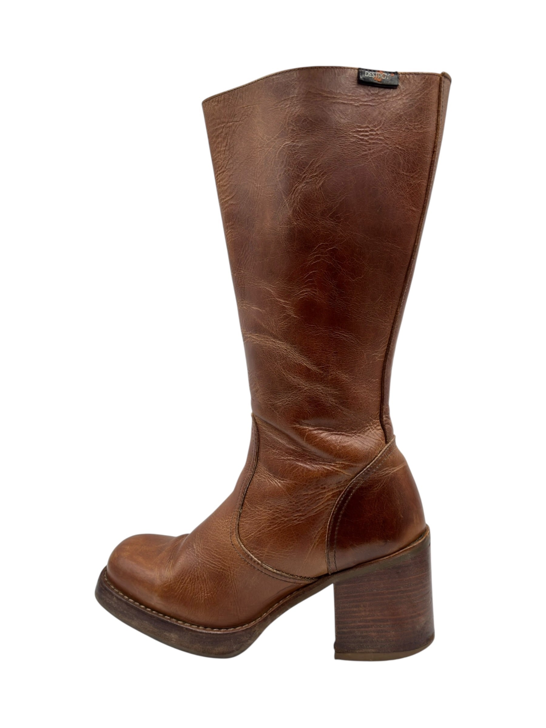 Vintage Destroy knee high block platform leather boots size 40