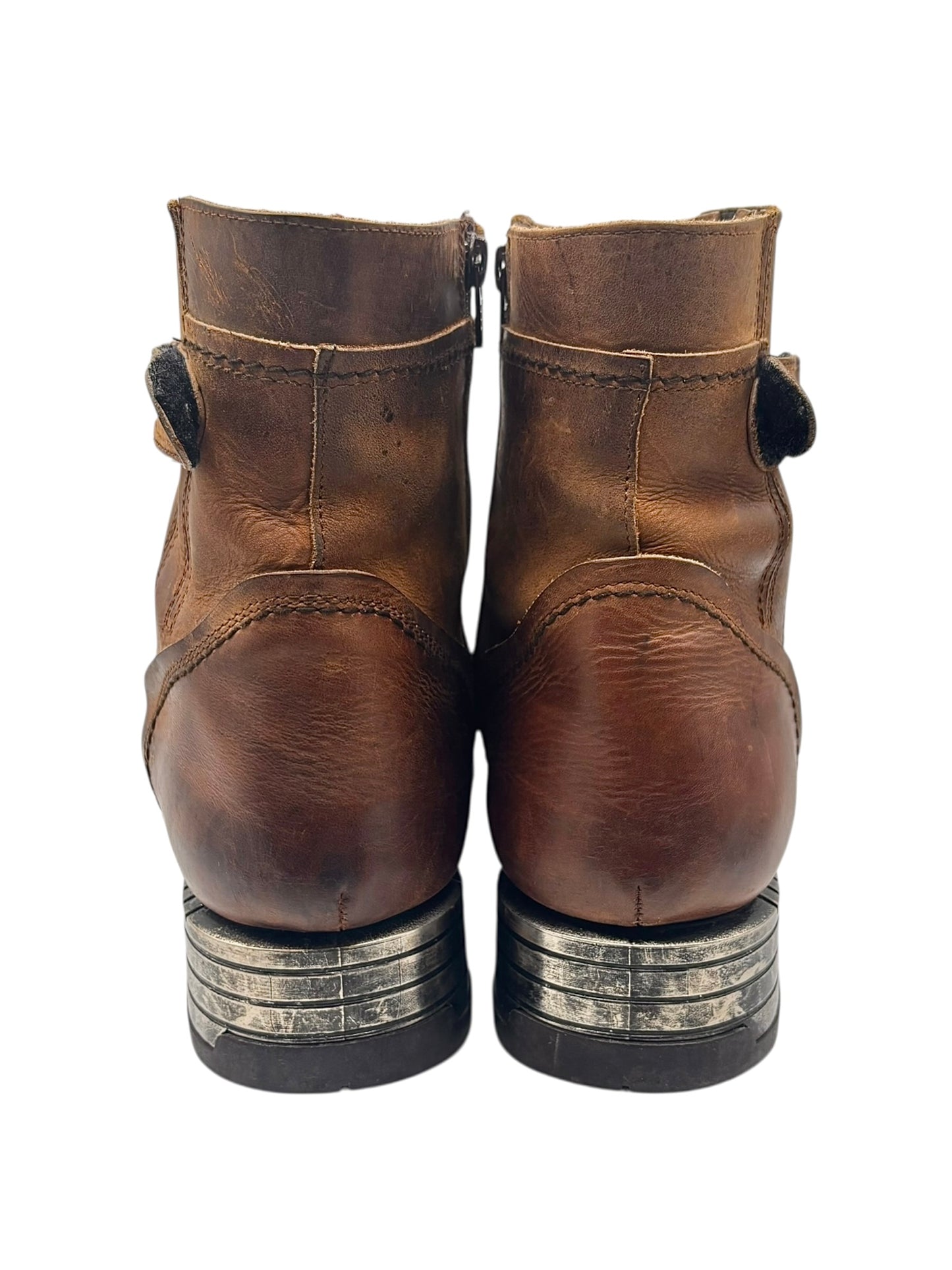 Vintage New Rock brown hand-made leather motorcycle boots. size 43