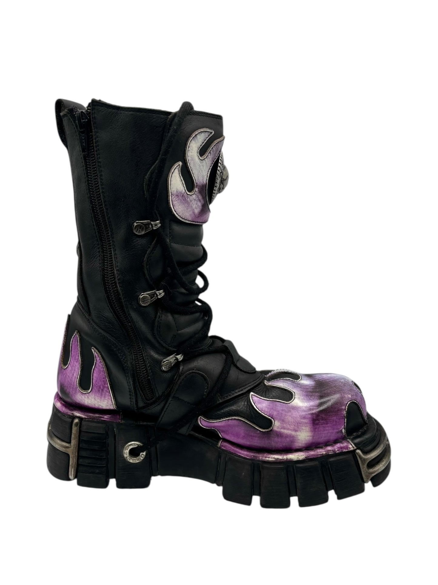 Vintage New Rock mid-calf purple flame platform boots size 39