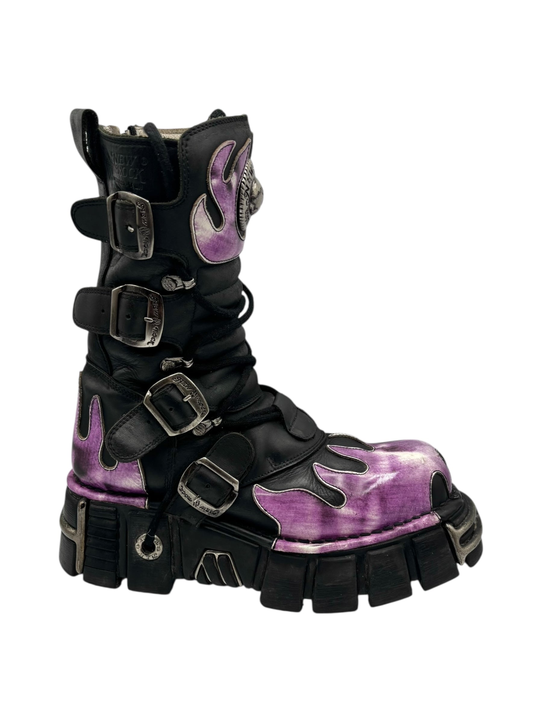 Vintage New Rock mid-calf purple flame platform boots size 39
