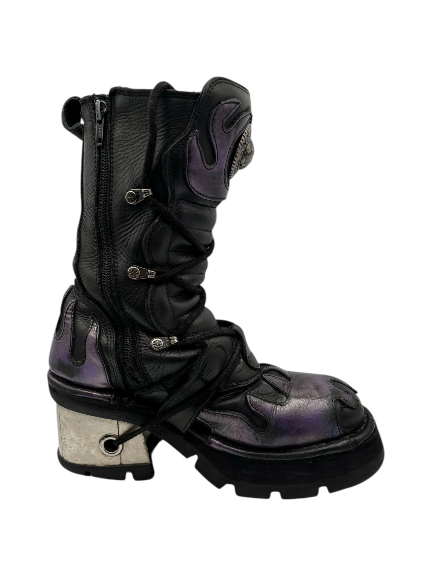 Vintage New Rock purple dragon mid-calf leather boots size 38