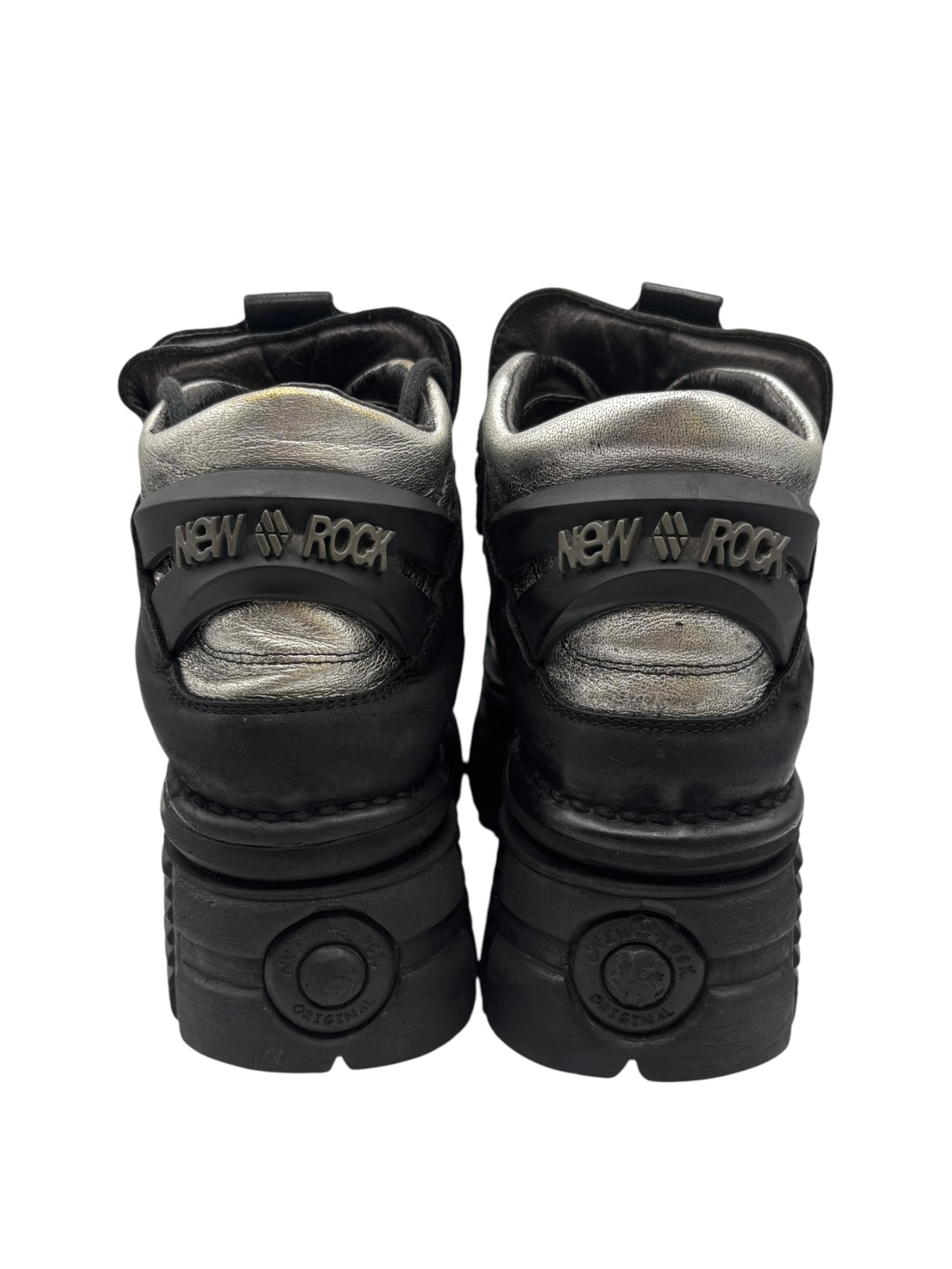 Rare vintage New Rock black patterned M-106B platform boots size 46