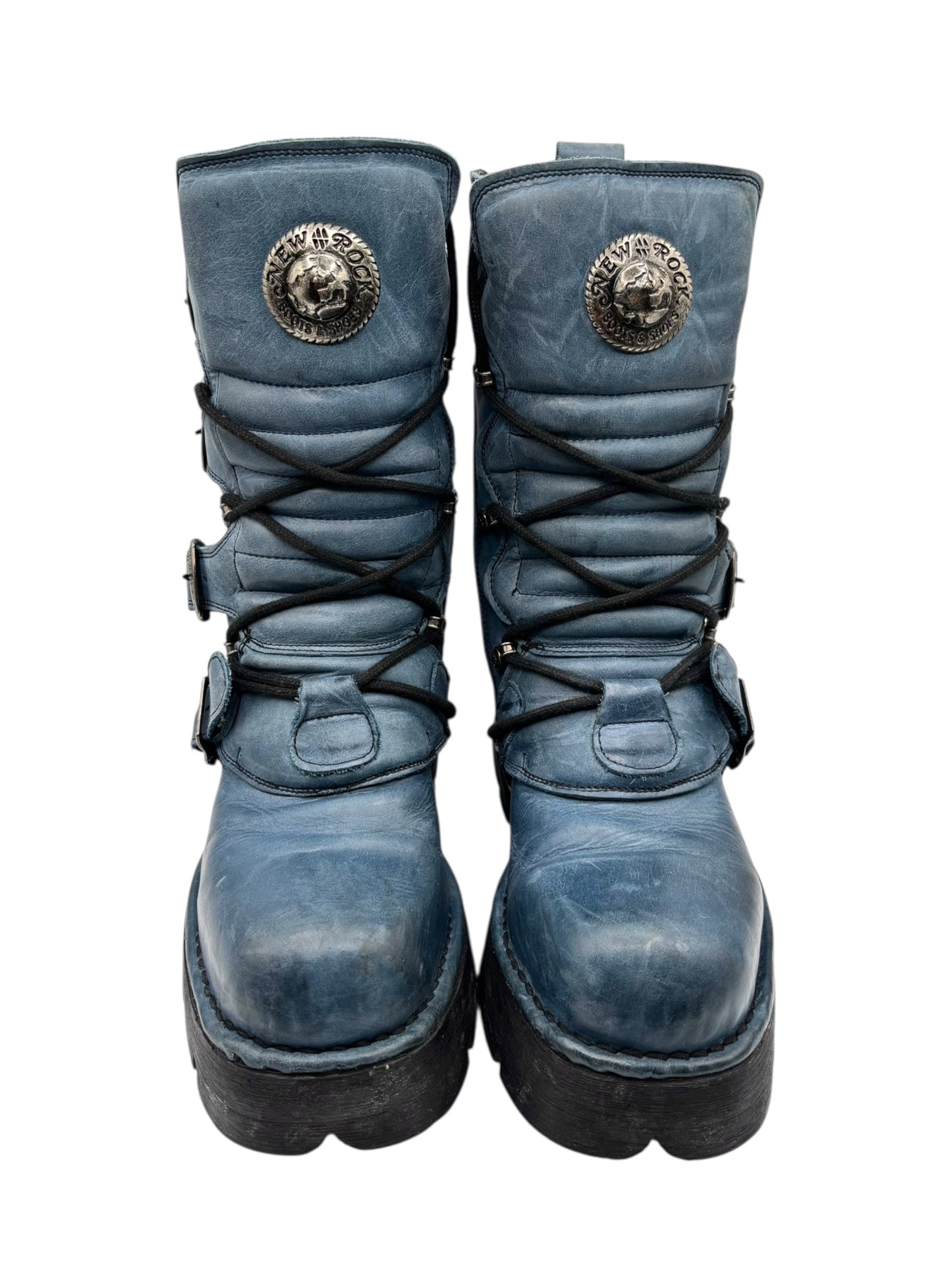 Rare vintage New Rock blue leather mid-calf boots. size 41