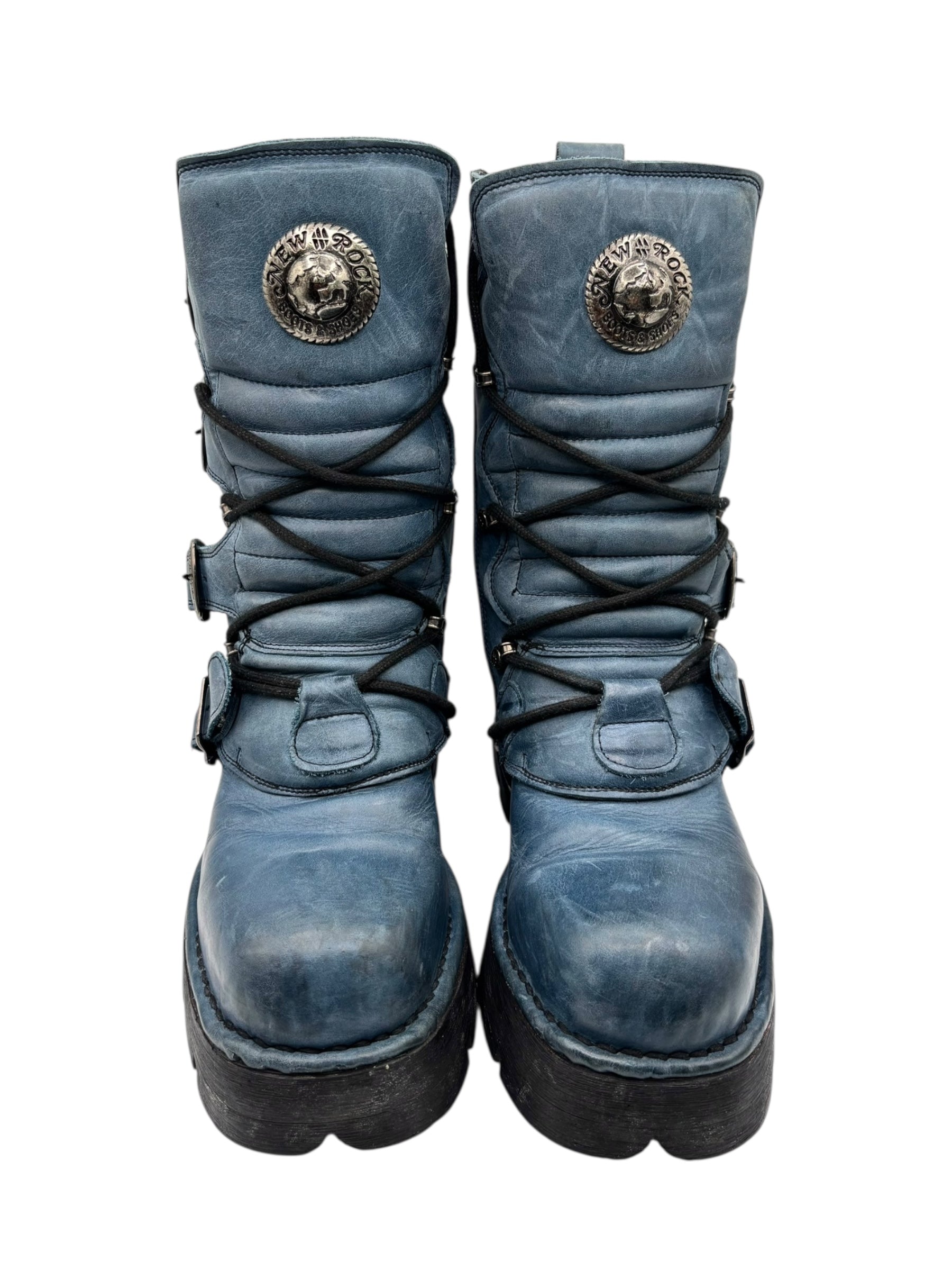 Rare vintage New Rock blue leather mid-calf boots. size 41